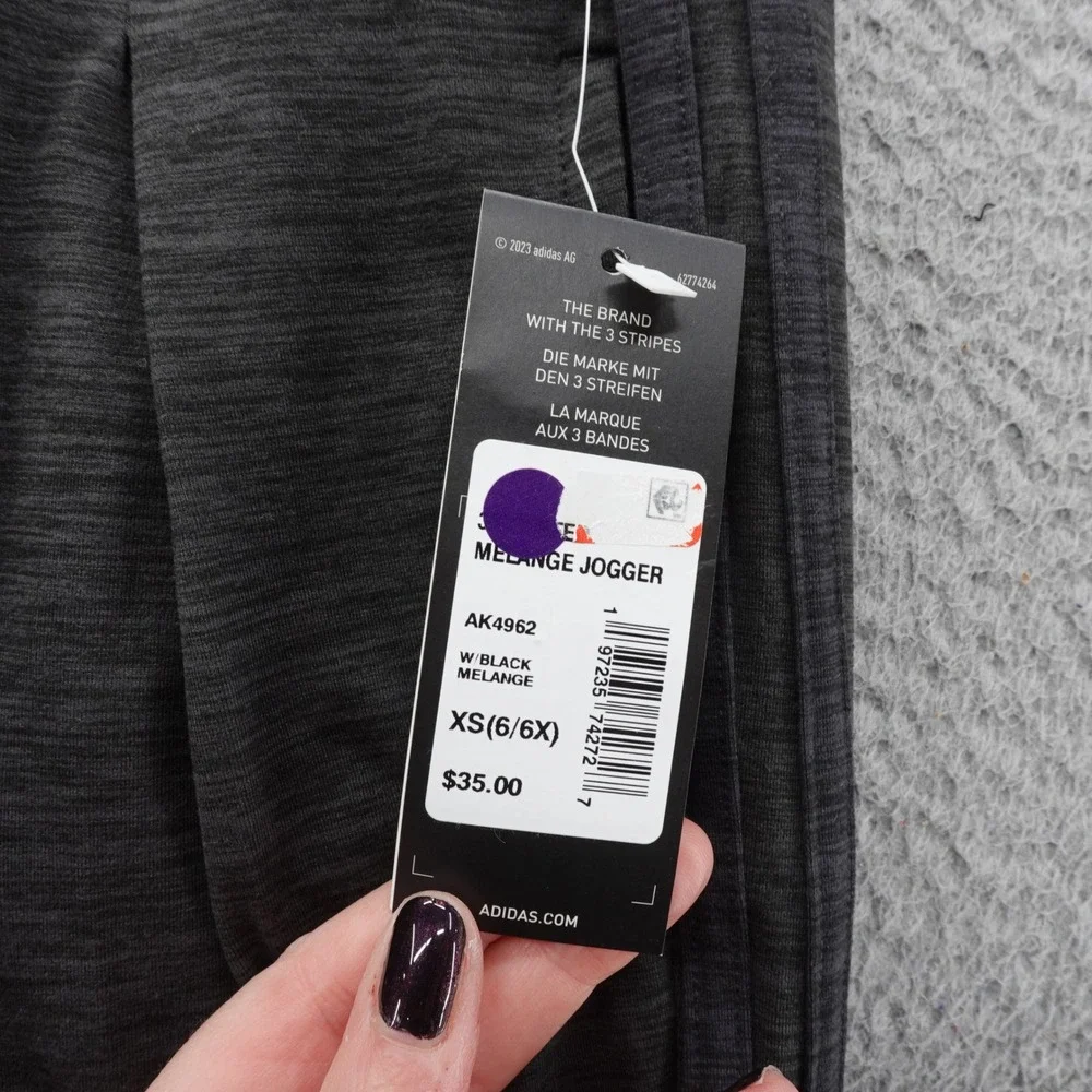 Adidas Girls Melange Joggers Black Heathered Tapered Pants XS 6/6X NEW‎